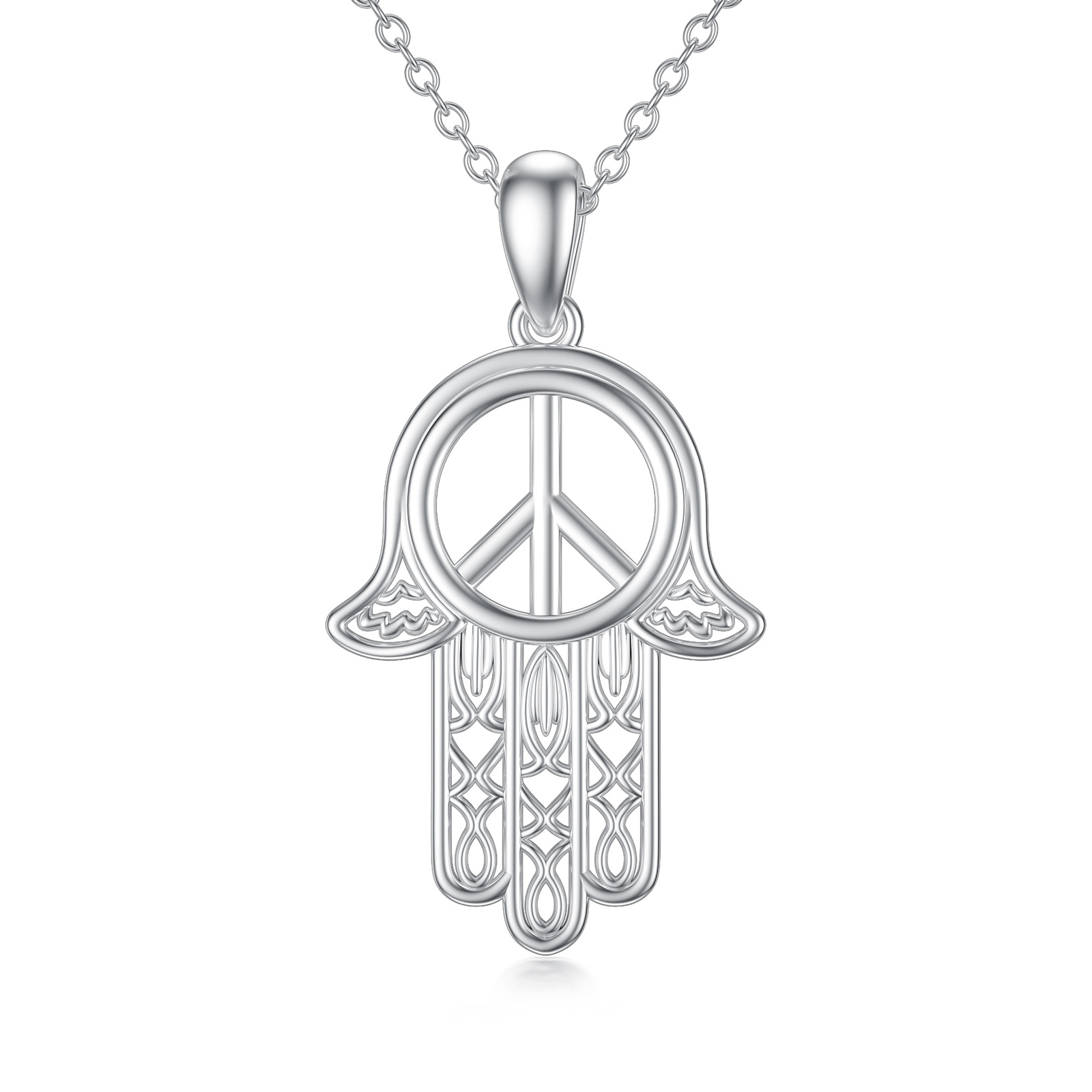 Hamsa Hand Necklace 925 Sterling Silver Peace Sign and Hamsa Hand ...