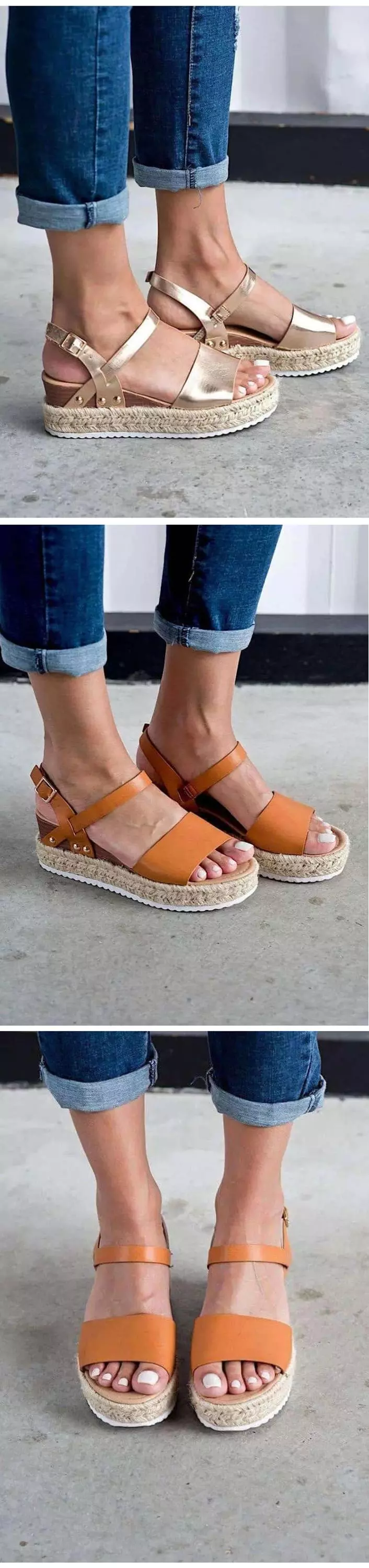 2020 Neue Rose Gold Schuhe Casual High Heels Ankle Strap Sommer Strand Jute Espadrille Sandalen Frauen