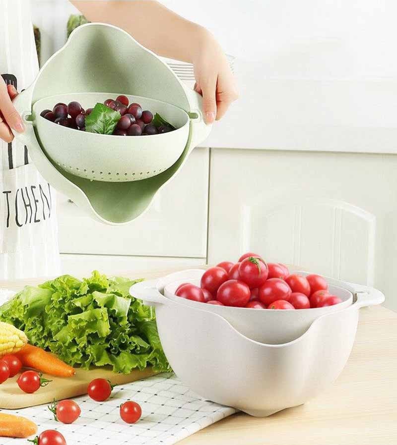 厨房洗篮 -  2PCS-微型 - 双屏 - 水果 - 蔬菜 - 塑料 - 洗手盆 - 漏水 - 排水 - 篮子 - 厨房 - 工具 -  KC1729（16）