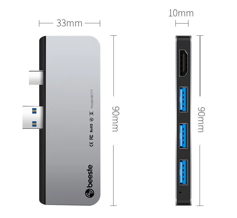 Beeste 2020 NEW 7 in 1 docking station  usb c hub USB 3.1Gne1 x 3 HDMI x 1 TF card x 2 for surface pro 5 / 6