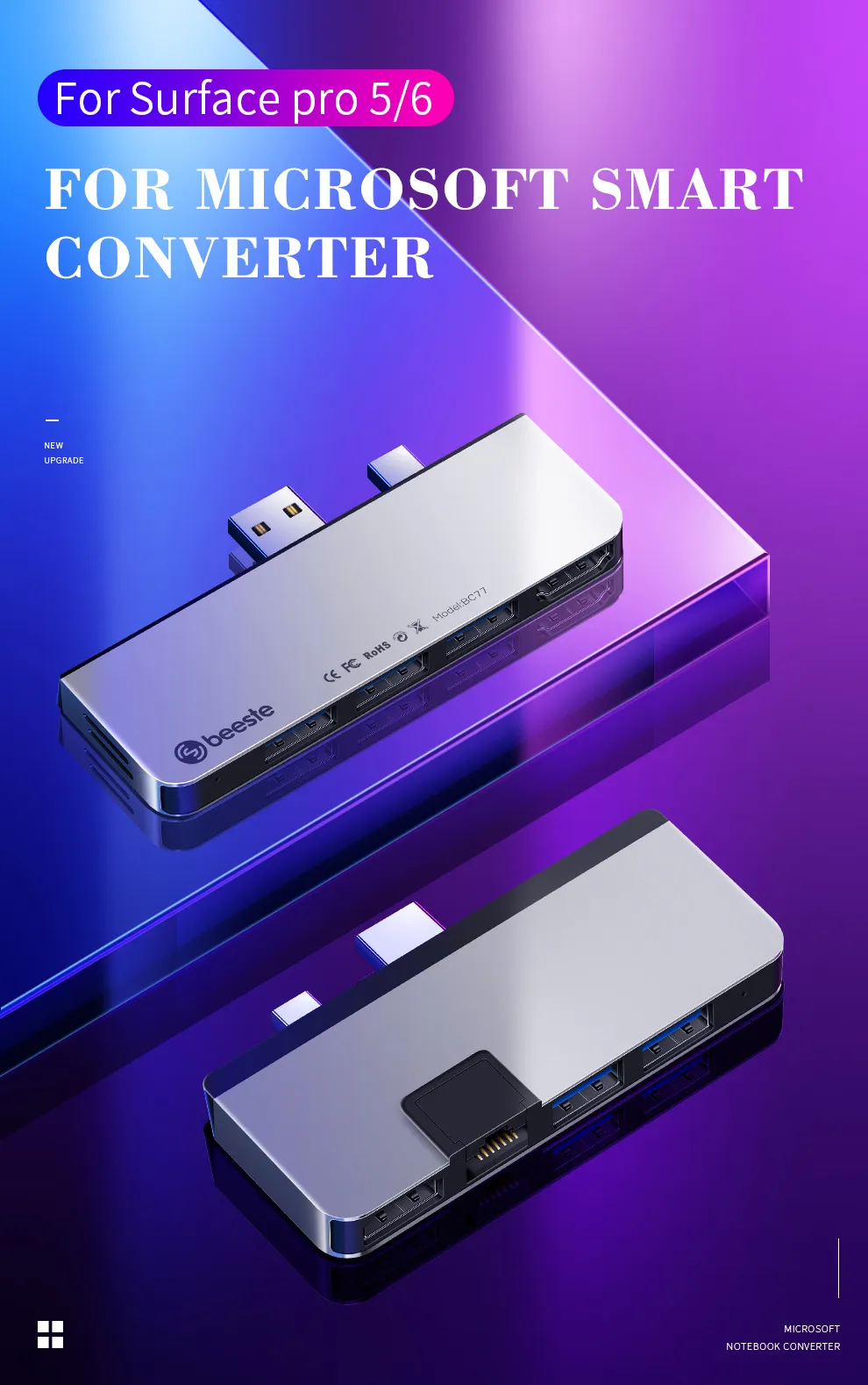 Beeste 2020 NEW 7 in 1 docking station  usb c hub USB 3.1Gne1 x 3 HDMI x 1 TF card x 2 for surface pro 5 / 6