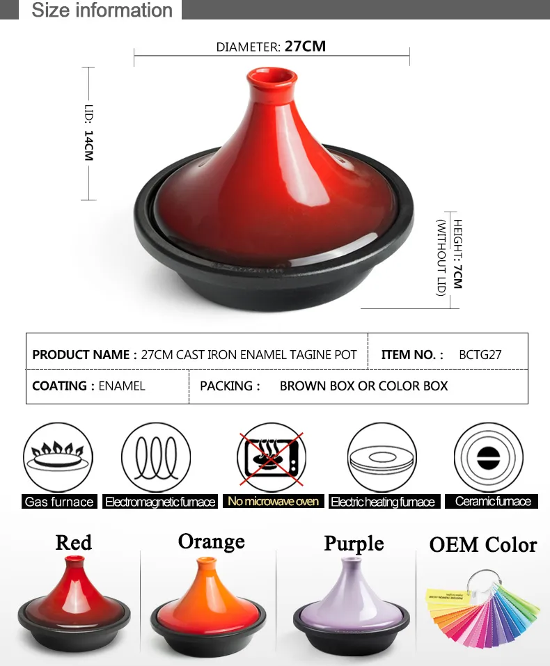 Factory wholesale Cast iron enamel Moroccan tajine pot tagine cookwares tajine