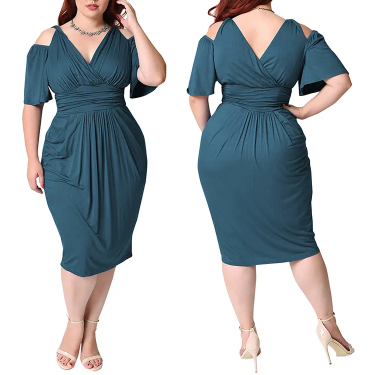 Nouveau design grande taille grosses femmes vêtements col en V profond épaules nues robe de mariée jupes