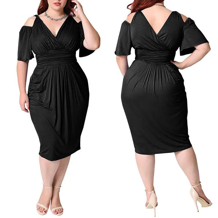 Nouveau design grande taille grosses femmes vêtements col en V profond épaules nues robe de mariée jupes