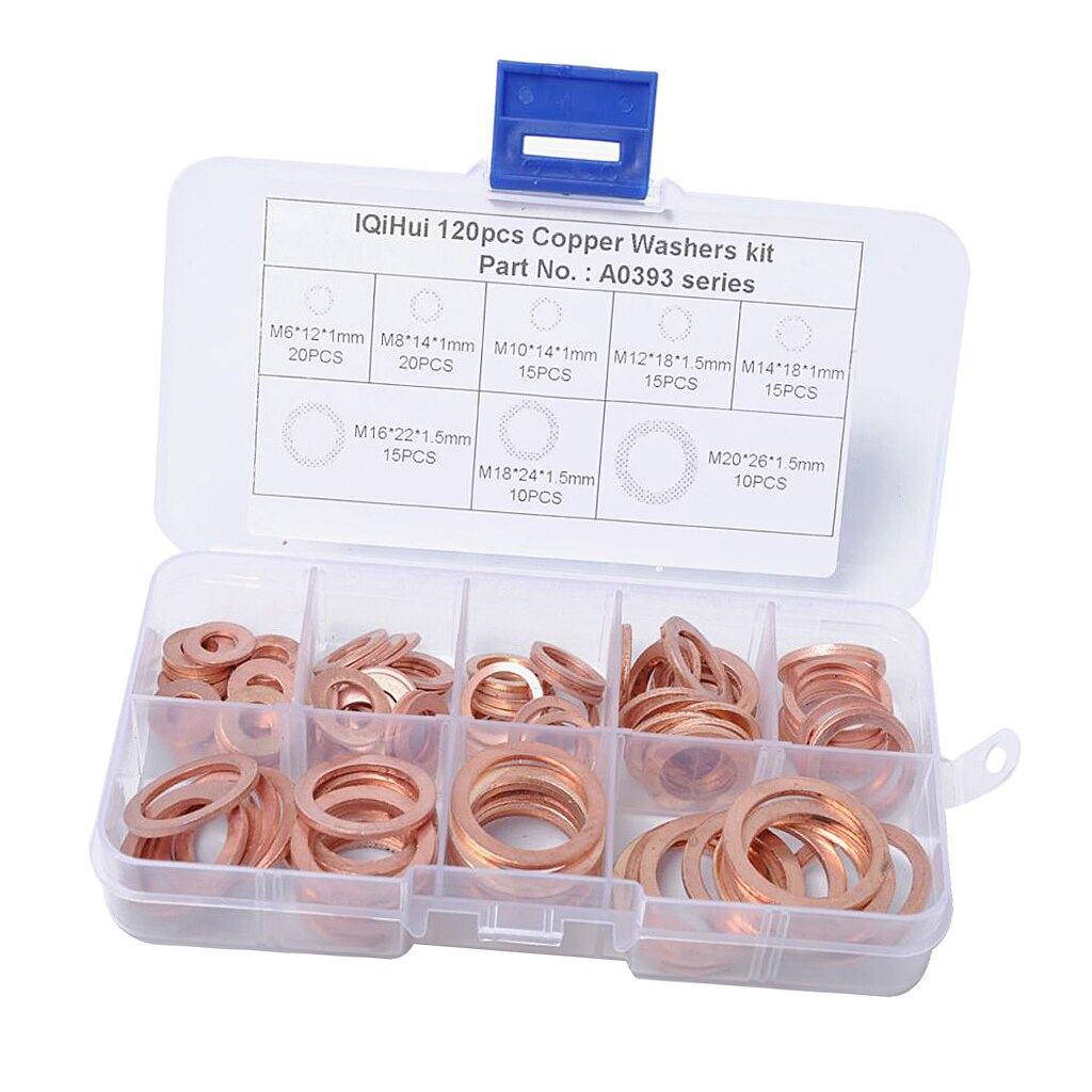 120 Pieces 8 Sizes Copper Washers Flat Ring Sealing Fitting Washers Gasket 120 Pieces 8 Sizes Copper Washers Flat Ring Sealing Fitting Washers Gasket
