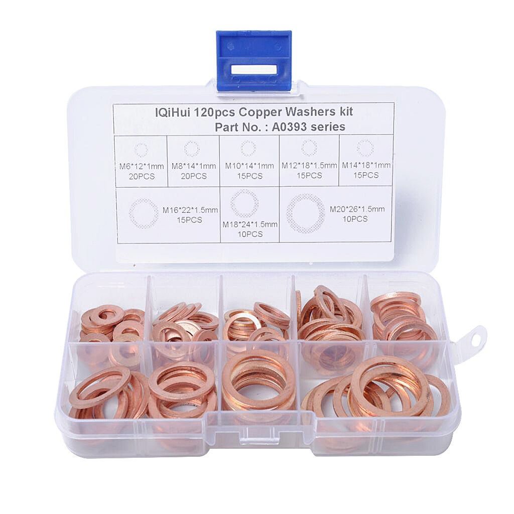 120 Pieces 8 Sizes Copper Washers Flat Ring Sealing Fitting Washers Gasket 120 Pieces 8 Sizes Copper Washers Flat Ring Sealing Fitting Washers Gasket