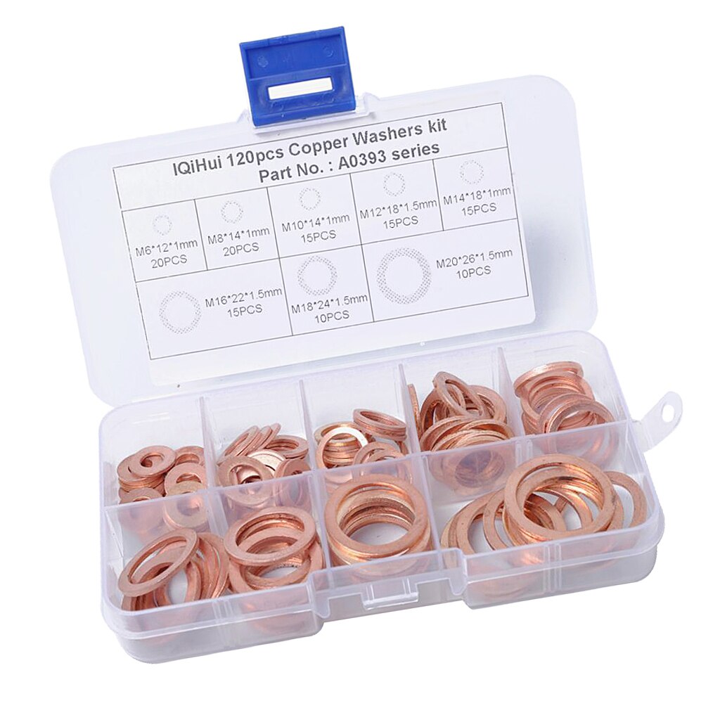 120 Pieces 8 Sizes Copper Washers Flat Ring Sealing Fitting Washers Gasket 120 Pieces 8 Sizes Copper Washers Flat Ring Sealing Fitting Washers Gasket