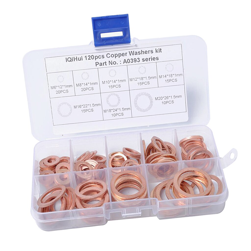 120 Pieces 8 Sizes Copper Washers Flat Ring Sealing Fitting Washers Gasket 120 Pieces 8 Sizes Copper Washers Flat Ring Sealing Fitting Washers Gasket