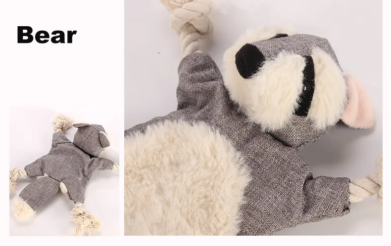 Manufacturer  bite resistence cute grey dog bear plush rope toy