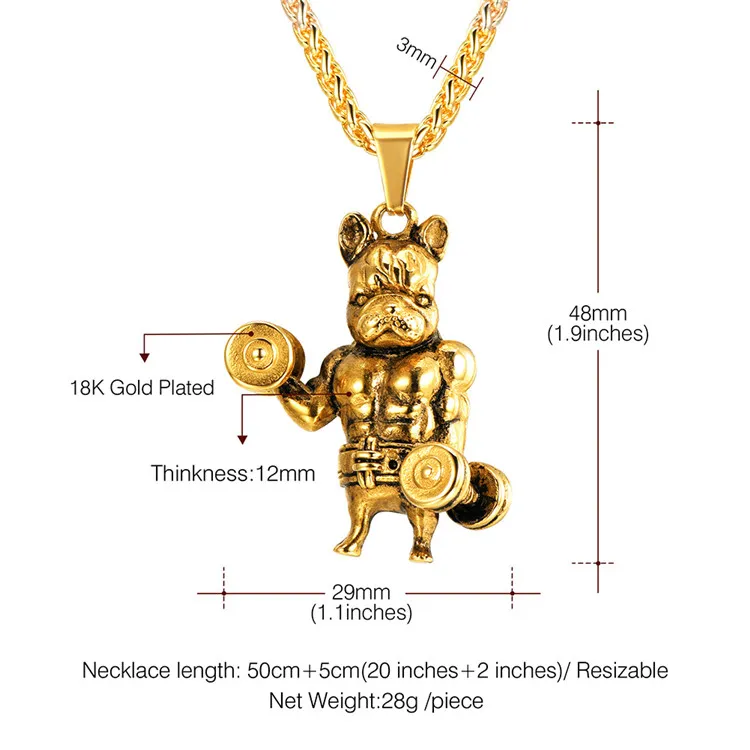 U7 Mens Chain 316L Stainless Steel Puppy Bull Statement Cool French Bulldog Necklace Pendant for Boy
