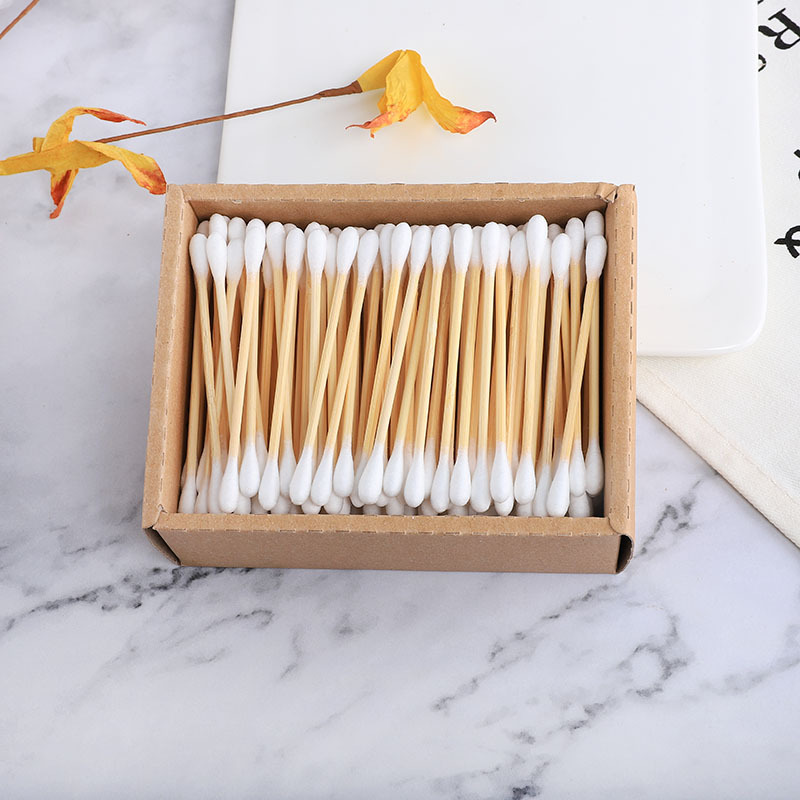 Bamboo Cotton Swabs In Carton Box 200 Pcs Eco Friendly Compostable Wooden Ear Sticks Biodegradable Double Round Q-Tips