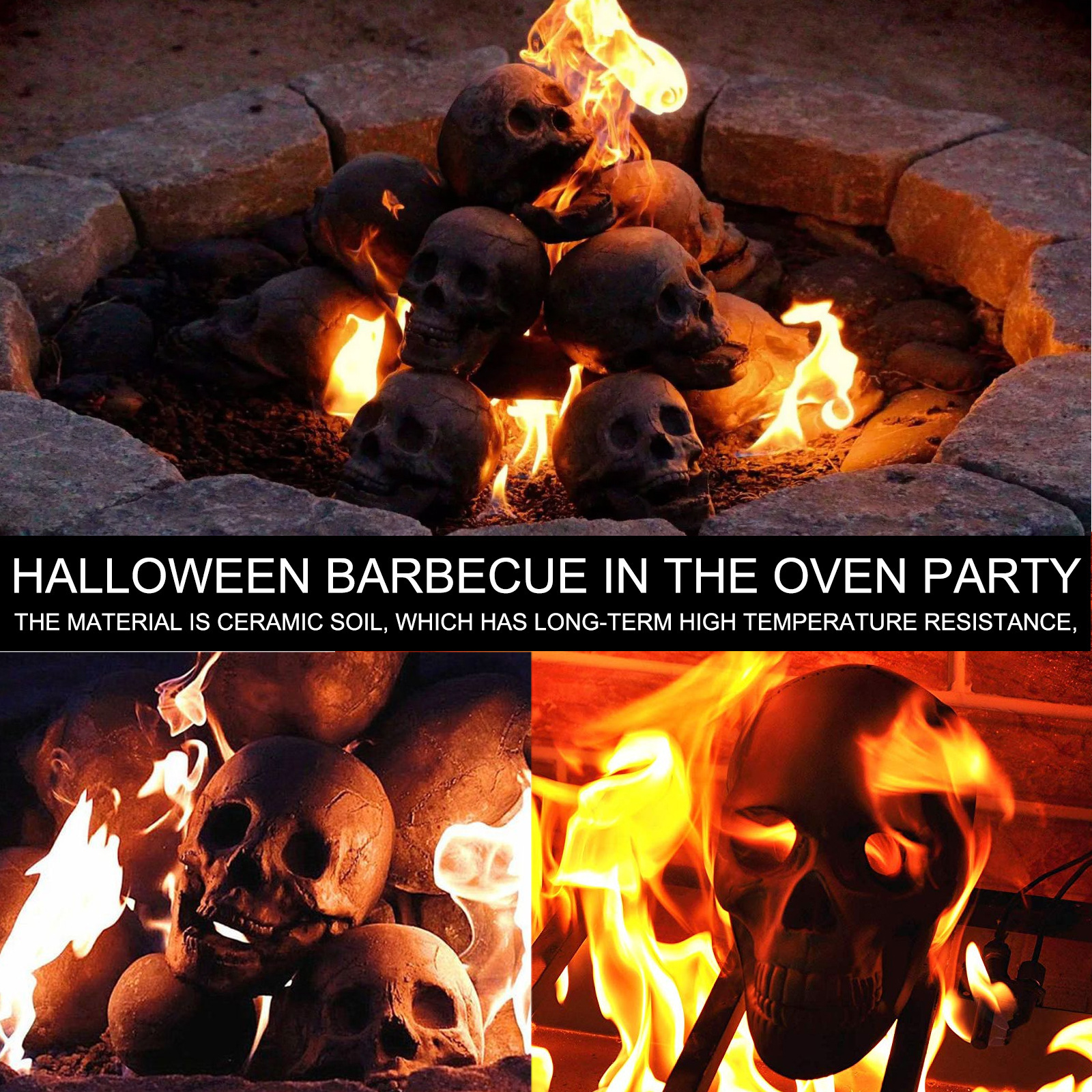 Simulation Skull Halloween Frightening Decoration Home Decor Wood Fire Pit Fireplace Burning Horror Atmosphere Props Decoration