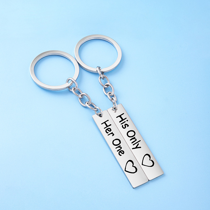 18ce6194 4a4c 4e28 85d5 8f250fb9d171 - His Queen Her King Stainless Steel Couple Keychains Love Heart Her One His Only Rectangle Key Chain