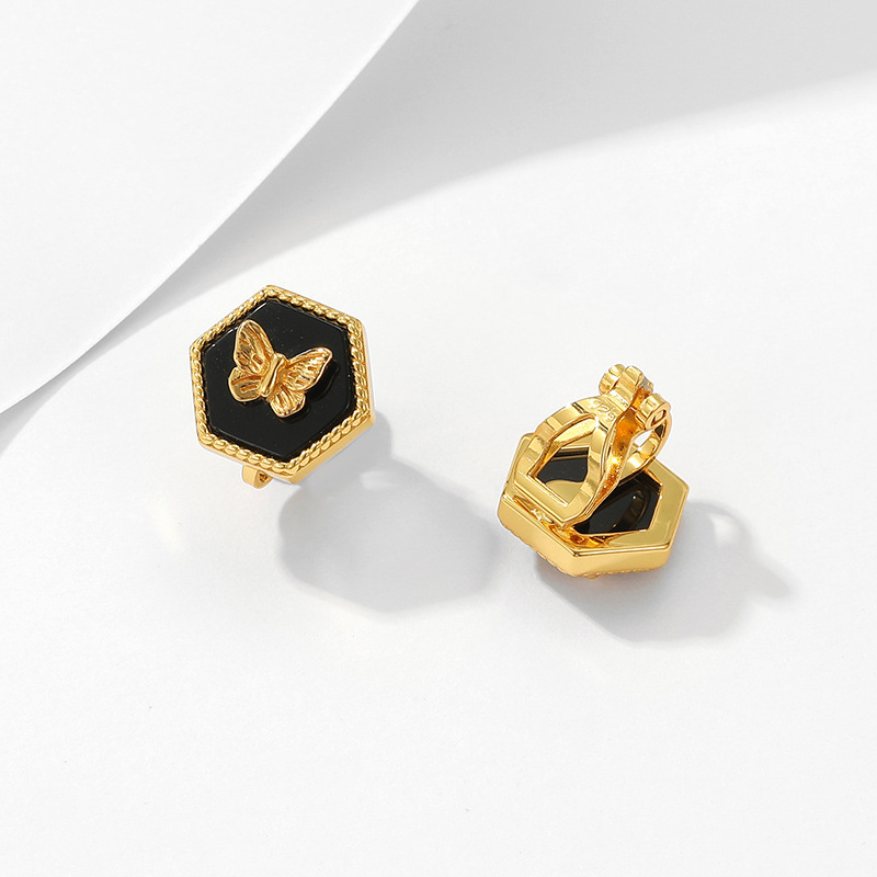 Grazia Jewelry Onyx Butterfly Button Earrings