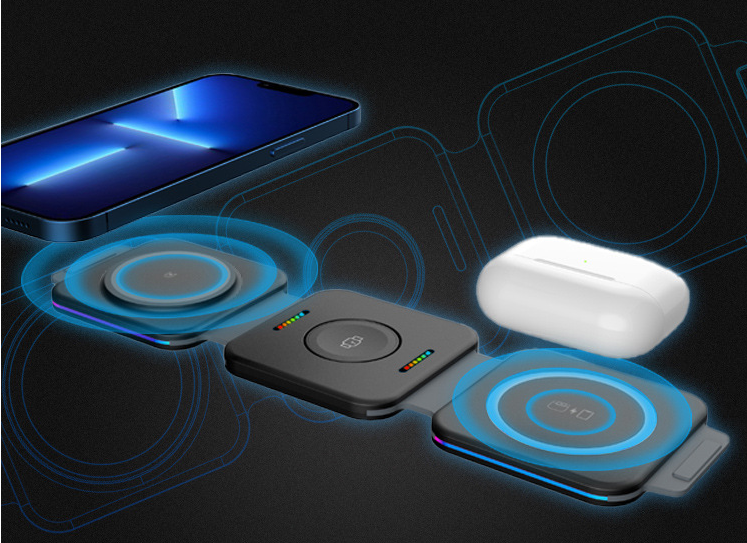 Folding 3-in-1 Magnetic Charger Absorber Wireless Charging Device