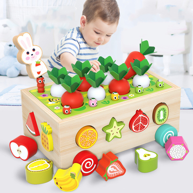 Children Pulling Radish Shape Matching And Inserting Building Blocks ...