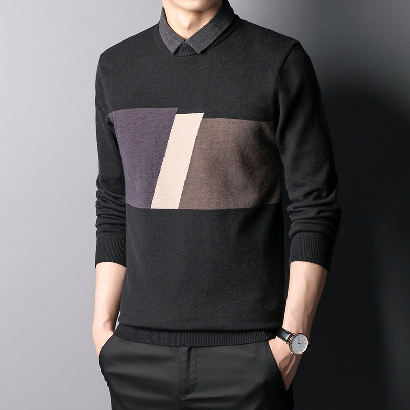 Colorblock Slim Top: Your Stylish Fall/Winter Men's Shirt Collar Knitwear