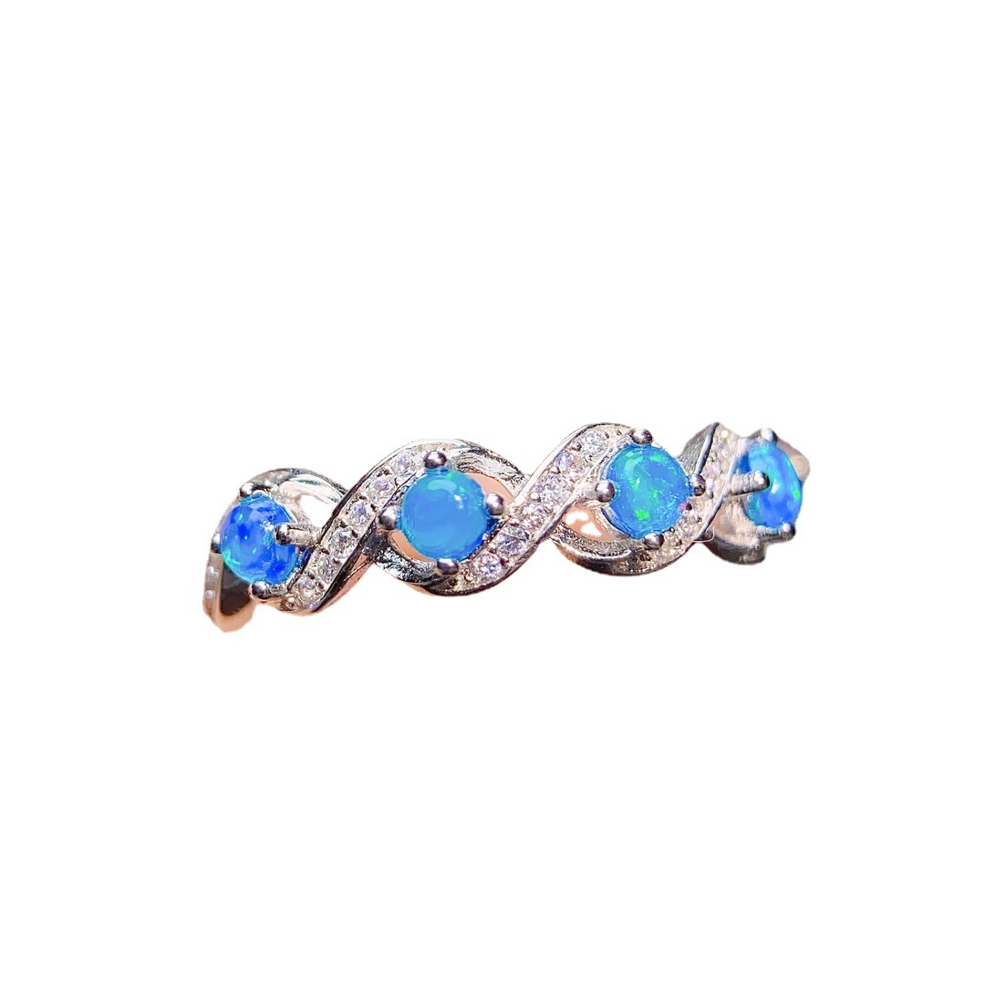 Elegant Women's S925 Silver Ring with Blue Opal