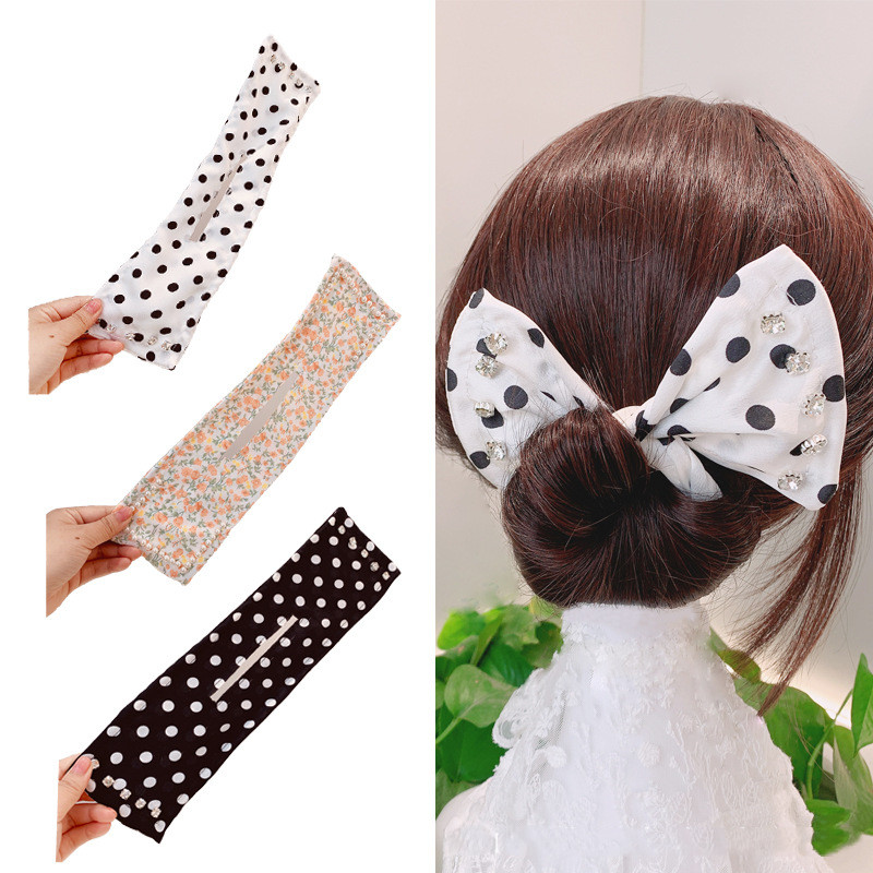 Women Elegant Solid Print Bun DIY Hairstyle Making Hold Long Tools Bow