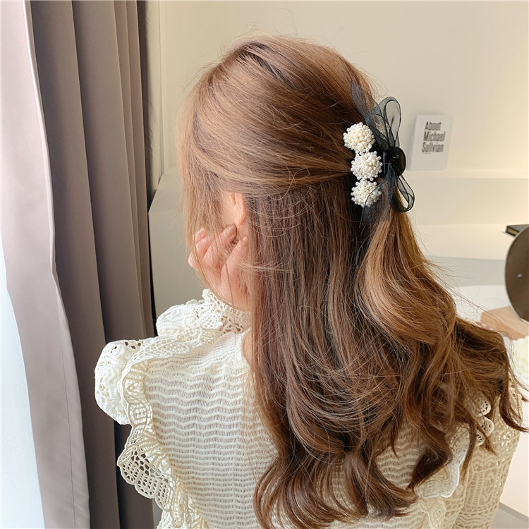 1e83c241 df0b 4716 b24e 881328524c14 Korean Pearl Bow Hair Accessories Autumn Hair Grabbing Clip Hair Claw