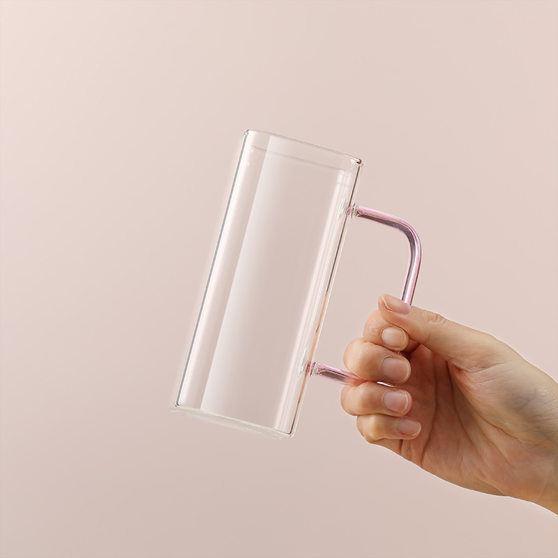 Rome glass mug with pink handle