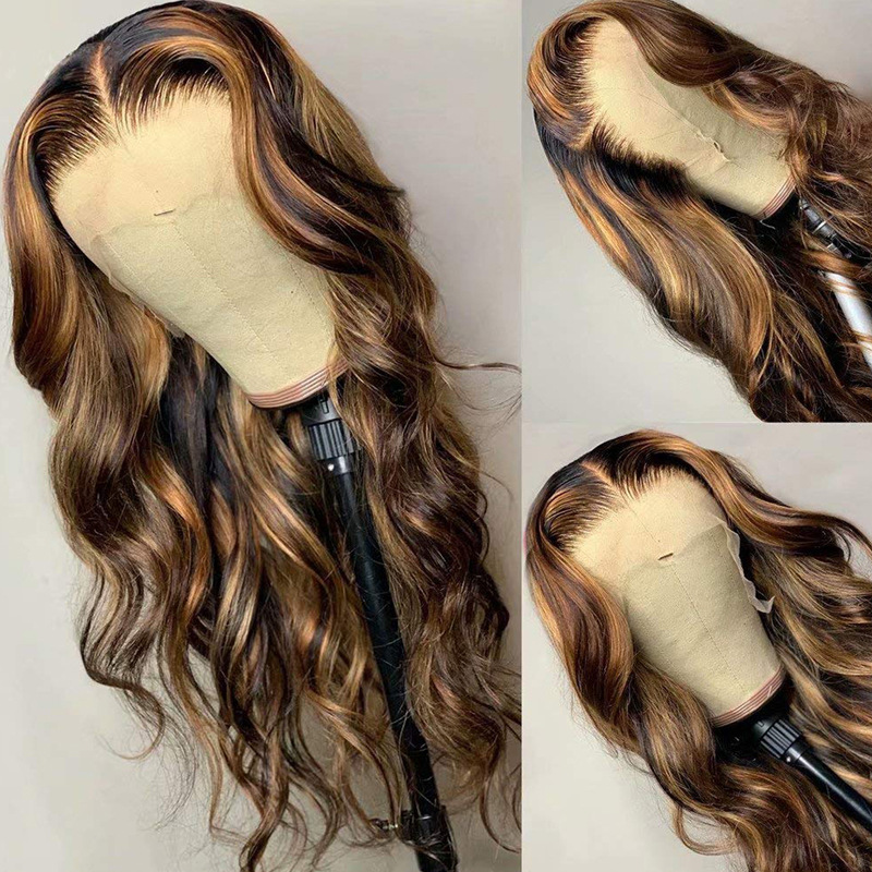 Honey Blonde Highlight Piano Color Lace Front Wigs P4 27 Real Hair