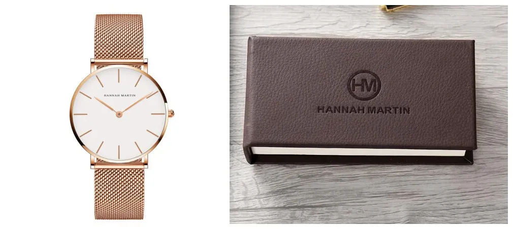 style: White Gold - Japan Quartz Movement High Quality 36mm hannah Martin Women Stainless Steel Mesh Rose Gold Waterproof Ladies Watch