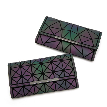 Women Geometry Three Folds Wallets Women Long Wallet Purse Luminous Zipper Ladies Clutch Bag Female Card Holder Carteira—1