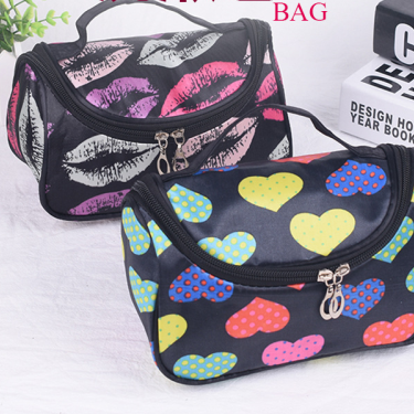 Cute peach heart Korean fashion clutch bag handbag bag wash bag cosmetic bag rose red black—1