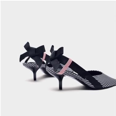 Boussac Stripe Kitten Heel Women Mules Pointed Toe Bowtie Women Sandals High Heels Summer Slip on Shoes Women SWC0112—3