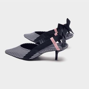 Boussac Stripe Kitten Heel Women Mules Pointed Toe Bowtie Women Sandals High Heels Summer Slip on Shoes Women SWC0112—1