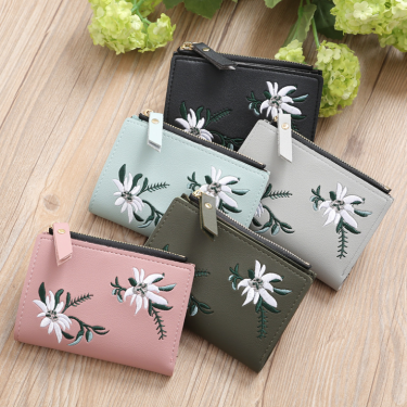 Embroidered thin zipper female wallet—1