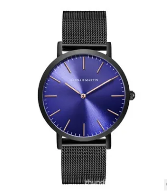 style: Blue gold black - Japan Quartz Movement High Quality 36mm hannah Martin Women Stainless Steel Mesh Rose Gold Waterproof Ladies Watch