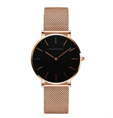 style: 3690 H WFF - Japan Quartz Movement High Quality 36mm hannah Martin Women Stainless Steel Mesh Rose Gold Waterproof Ladies Watch