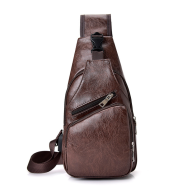 Backpack male USB charging anti-theft chest bag casual retro pu shoulder bag men's outdoor riding sports Messenger bag