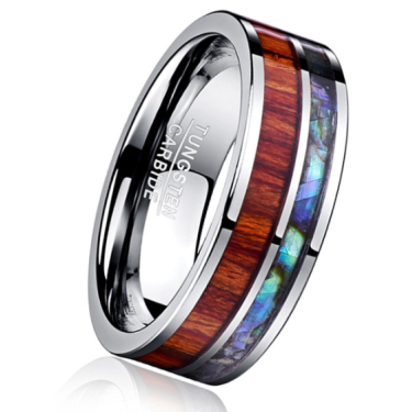 8MM wide tungsten steel ring with polished wood grain men's wedding rings—4