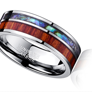 8MM wide tungsten steel ring with polished wood grain men's wedding rings—3
