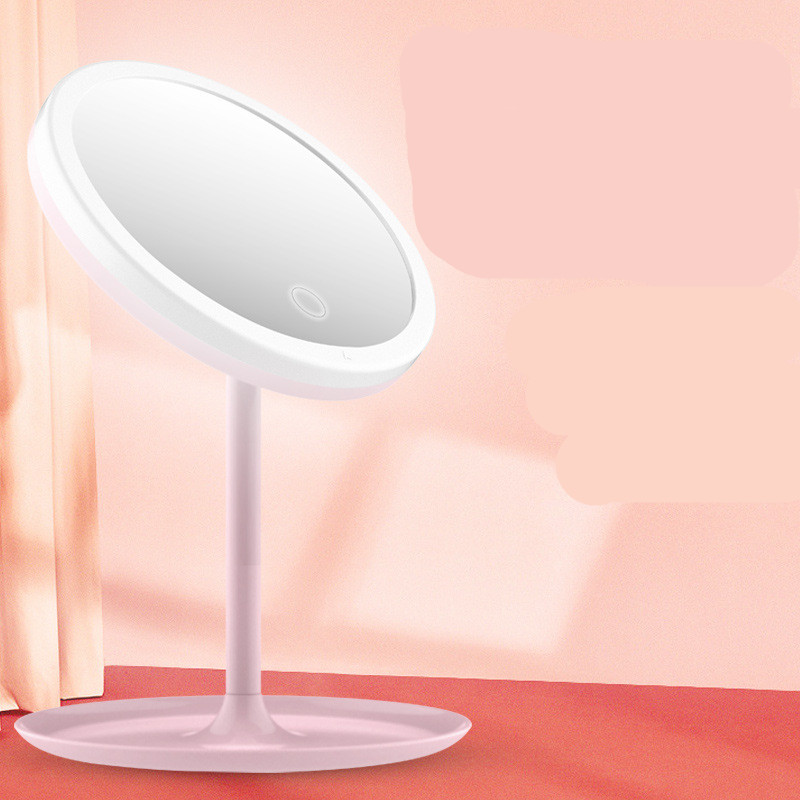 Color: Pink, Model: No light - Makeup mirror