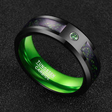 Matte Green Zircon Men Ring Tungsten Carbide Wedding Ring—4