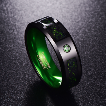 Matte Green Zircon Men Ring Tungsten Carbide Wedding Ring—2