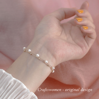 Women's natural freshwater pearl double bracel—3