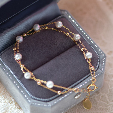 Women's natural freshwater pearl double bracel—1