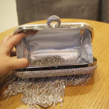 2021 new shiny diamond ladies fringed hand bag bag bag bag night party party bride Xiekua package—4