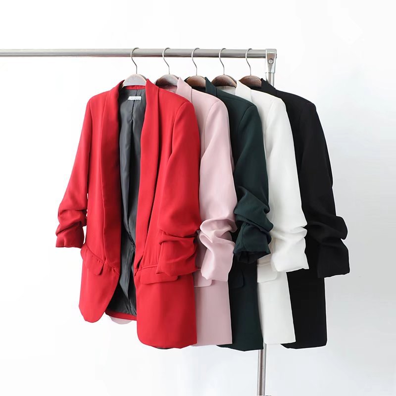 Buttonless pleated sleeve blazer - CJdropshipping