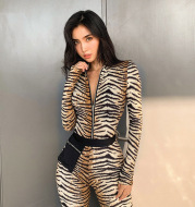 Fashion tiger print zipper sports fitness ladies jumpsuit