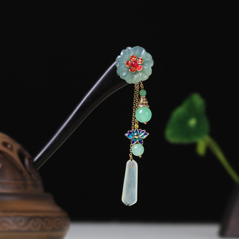 style: Jade bead curtain - Hair pin with antique fringe