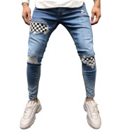 Men hip hop high-end quality tight slim ripped leg pants men
