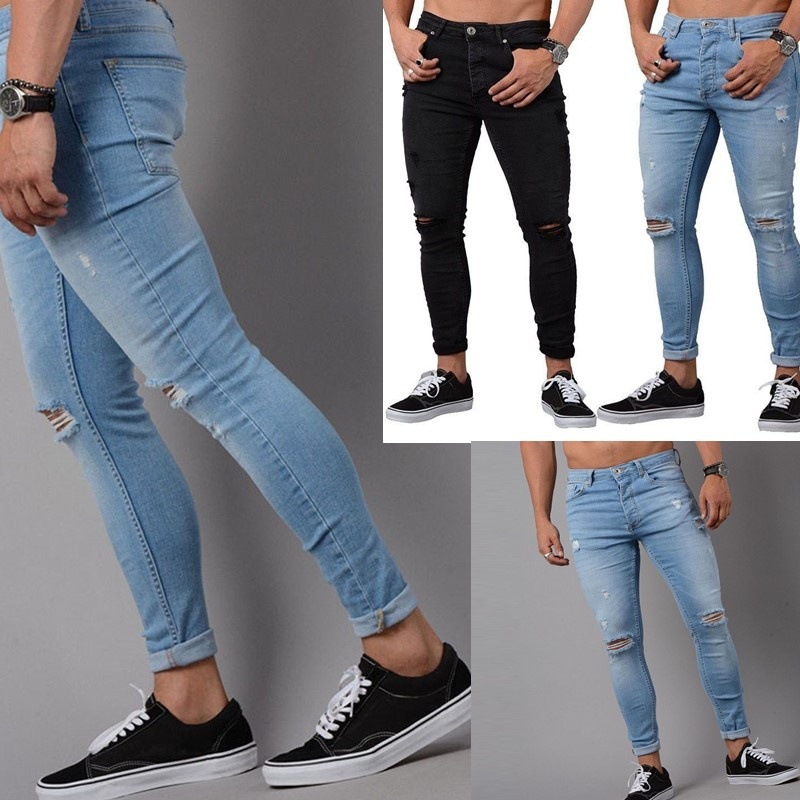 Men's denim jeans with ripped feet - CJdropshipping