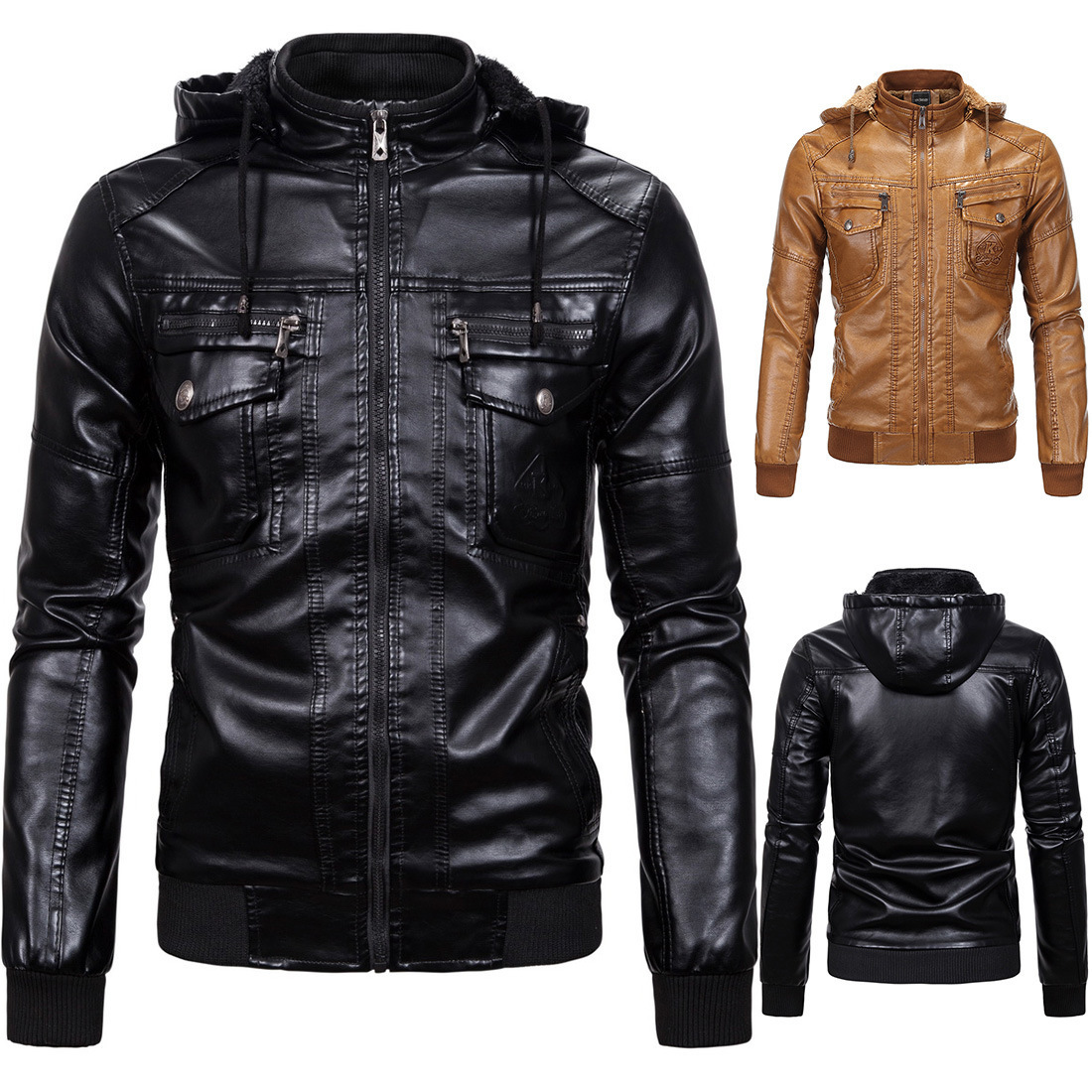 Double pocket leather jacket - CJdropshipping
