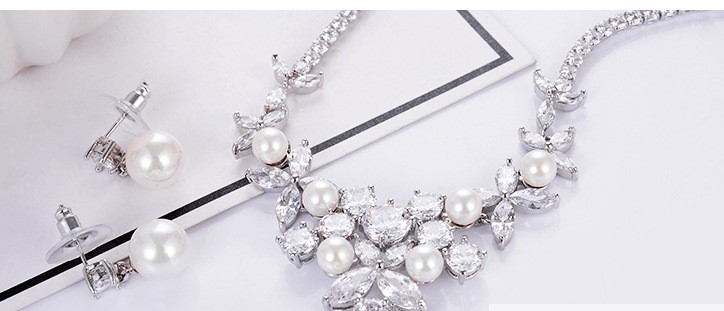 Bridal suite zircon Pearl Necklace + ear ear clip two pieces, simple wedding accessories Taobao source—4